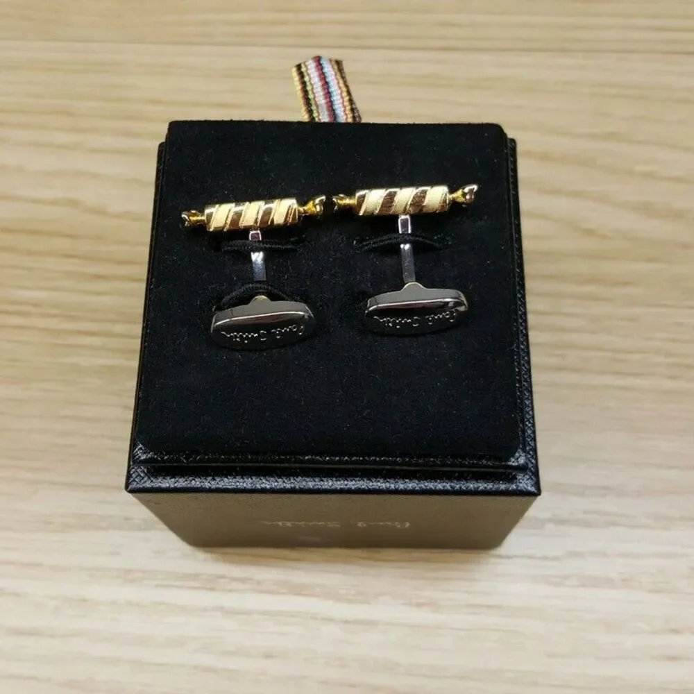PAUL SMITH Mens Cufflinks Gold Tone SWEET Candy Chocolate Spiral Twist $175